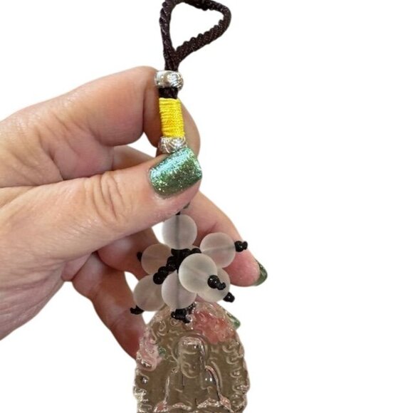 Crystal Buddha Car Hanging Ornament With Frosted Beads & Tassels - Picture 6 of 10